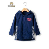 Stylish Hooded Letter Print Jacket - Deep Blue Child-2