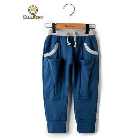Stylish Drawstring Pocket Design Pants - Deep Blue Child-2