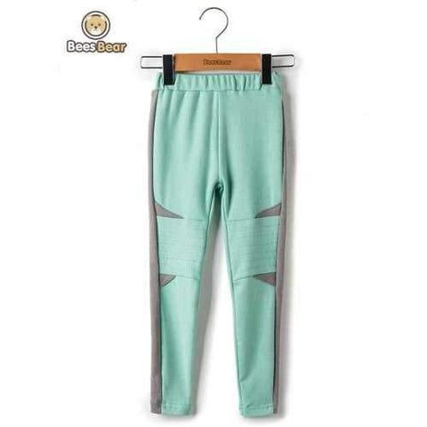 Stylish Elastic Waist Color Splice Pants - Light Blue Child-2