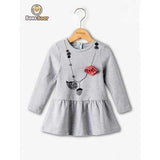 Stylish Long Sleeve Necklace Print Flower Embellish Dress - Gray Child-5