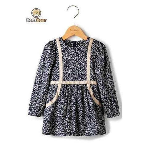 Stylish Long Sleeve Tiny Floral Print Spliced Dress - Purplish Blue Child-2