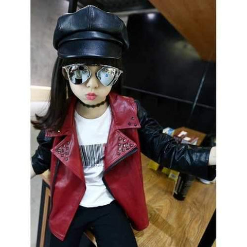 Stylish Color Block Rivet Embellish Faux Leather Jacket - Wine Red 160