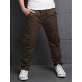 Slimming Pocket Design Solid Color Pants For Boy - Brown 120