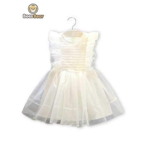 Cute Flounced Solid Color Bowknot Design Dress - White Child-2