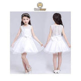 Cute Lace Spliced Solid Color Bowkbot Design Ball Gown Dress - White Child-8