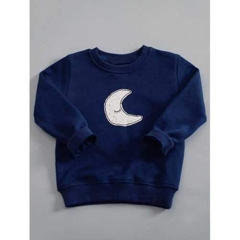 Cute Long Sleeve Cartoon Moon Print Sweatshirt For Girl - Purplish Blue 120