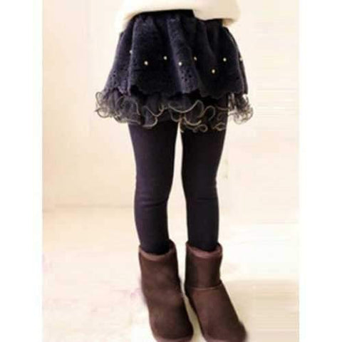 Girl's Faux Twinset Solid Color Beaded Leggings - Purplish Blue 130