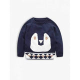 V Neck Long Sleeve Cartoon Jacquard Argyle Pullover Sweater For Boy - Purplish Blue 120