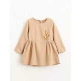 Cute Girl's Embroidered Long Sleeve Dress - Beige 130