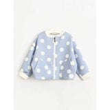Stylish Long Sleeve Polka Dot Chamois Leather Jacket - Light Blue 130