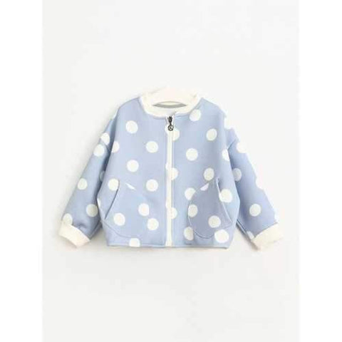 Stylish Long Sleeve Polka Dot Chamois Leather Jacket - Light Blue 130