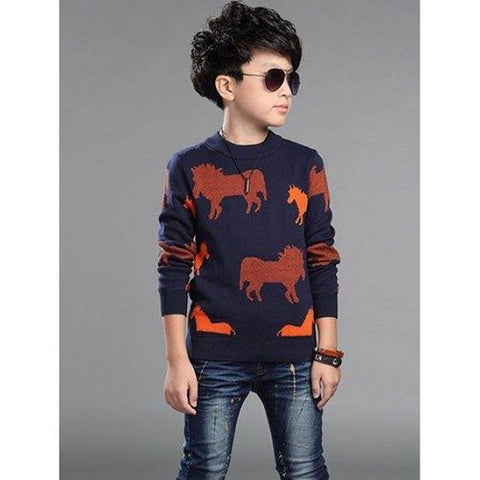 Horses Printed Sweater For Boy - Red 130