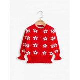 Cute Long Sleeve Floral Print Flounce Cardigan - Red 120