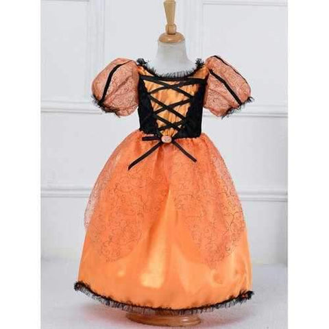 Short Sleeve Lace-Up Witch Cosplay Maxi Dress - Orangepink 150