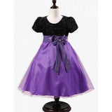 Color Splicing Sequin Bowknot Embellished Dress - Purple 140