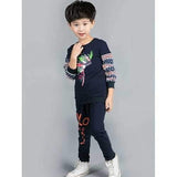 Tribal Print Feather Pattern Sweatshirt + Pants Twinset - Cadetblue 130