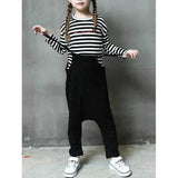 Striped T-Shirt + Spaghetti Strap Harem Jumpsuit Twinset - Black 110