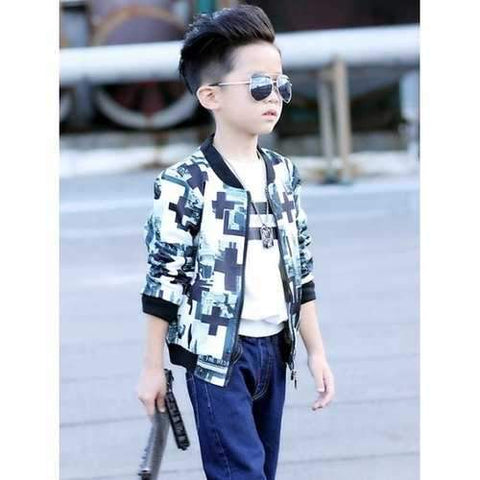 Long Sleeve Digital Print Baseball Jacket - 130