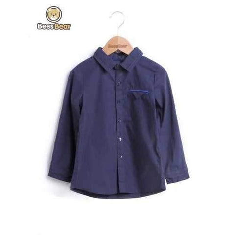 Long Sleeve Single-Breasted Slim Shirt - Purplish Blue Child-5