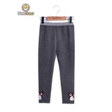 Elastic Waist Striped Owl Embroidered Leggings - Gray Child-5