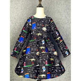 Long Sleeve Cartoon Scrawl A Line Dress - Black 120