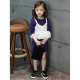 Ruffled Neck Faux Twinset Lace Spliced Dress - Deep Purple 100