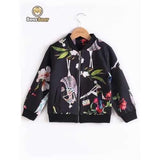 Cartoon Print Long Sleeve Baseball Jacket - Black Child-5