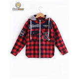 Hooded Plaid Label Spliced Coat - Red Child-6