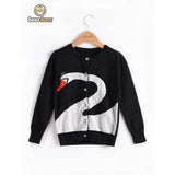 Long Sleeve Swan Print Buttoned Cardigan - Black Child-5