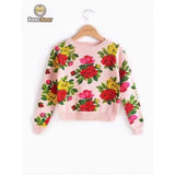 Long Sleeve Floral Print Pullover Sweater - Pink Child-5