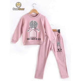 Long Sleeve Cartoon Girl Print Sweatshirt + Pants - Pink Child-5