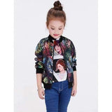 Leaf Printed Long Sleeve Baseball Jacket - Black 120