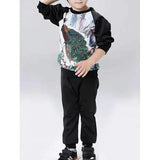 Peacock Print Long Sleeve Sweatshirt + Pants - Black 140