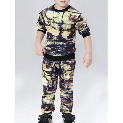 Full Print Long Sleeve Sweatshirt + Pants - Yellow 140