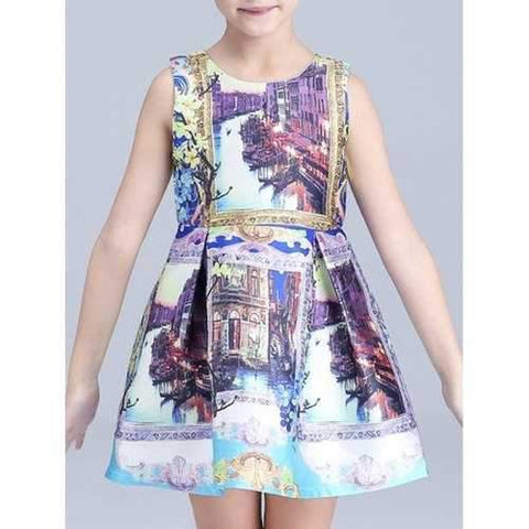 Scenery Print Mini Princess Dress - 110