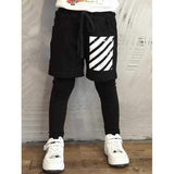 Knitted Drawstring Striped Faux Twinset Sweatpants - Black 100