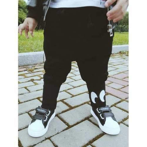 Elastic Waist Harem Pants - Black Grey 130