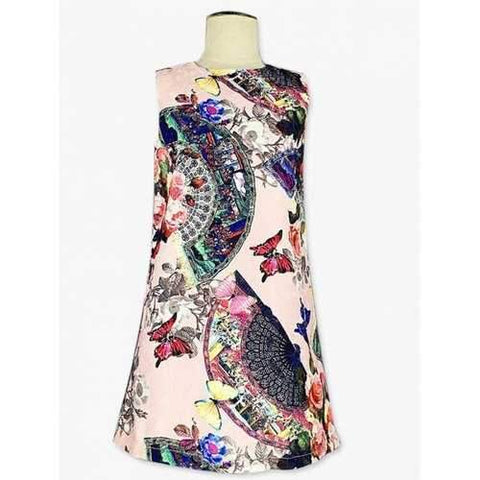 Kids Fan Butterfly Print Mini Dress - Pink 130