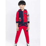 Monster Embroidery Color Block Hoodie + Pants Set - Red 140
