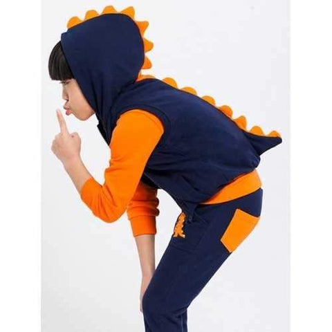 Sweatshirt + Hooded Vest + Pants Dinosaur Shape Set - Orange 120