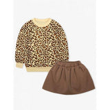 Kids Leopard Print Sweatshirt + Mini Skirt - Leopard 100