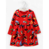 Kids Long Sleeve Animal Print Dress - Red 105