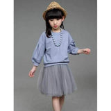 Casual Sweatshirt + Bubble Skirt - Light Blue 120