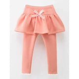 Crochet Hem Bow Embellished Ruffled Skirt Leggings - Pink 100
