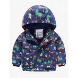 Kids Hooded Cartoon Animal Print Jacket - Purplish Blue 130