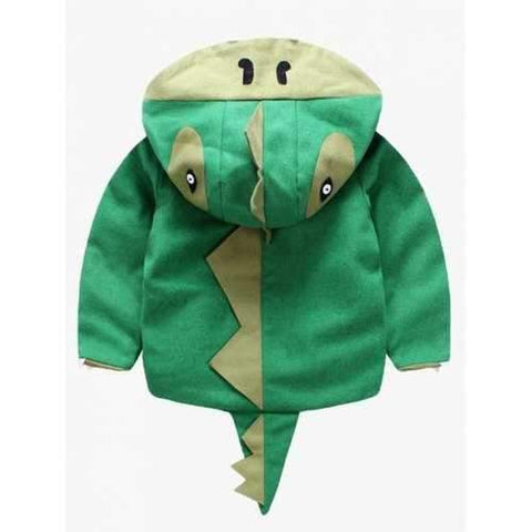 Kids Hooded Cartoon Dinosaur Shape Wool Coat - Green 90