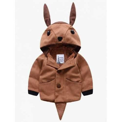 Kids Hooded Cartoon Rabbit Shape Wool Coat - Coffee 130