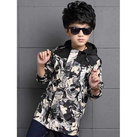 Spliced Letter Camouflage Printed Jacket - Gray 160