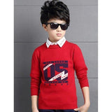 Crew Neck Number Pattern Sweater - Red 120