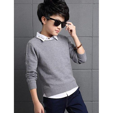 Brief Style High-Low Side Slit Sweater - Gray 170